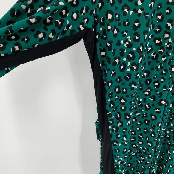 Tommy Hilfiger faux wrap jersey knit shift dress green cheetah leopard print 18W - Picture 4 of 6